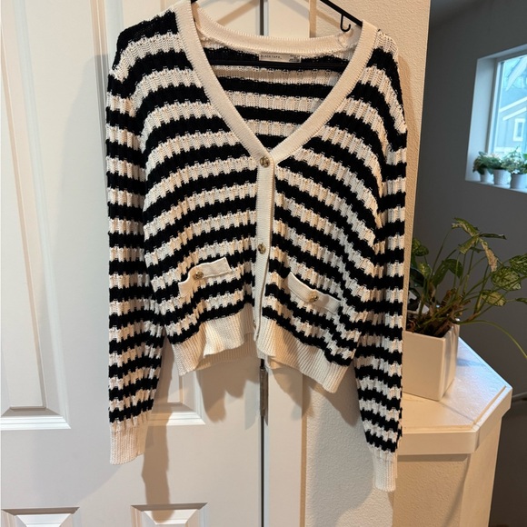 Black Tape Black and White Striped Cardigan - Picture 1 of 3